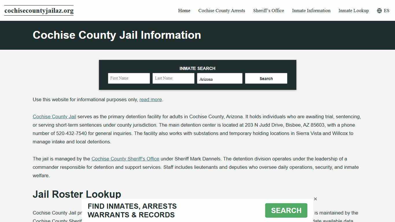 Cochise County, AZ Jail Roster, Inmate Info
